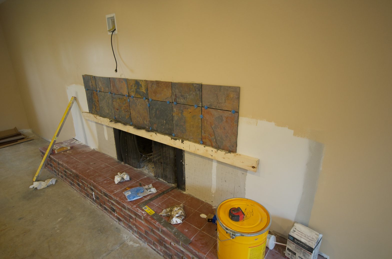 Fireplace tile is going up!