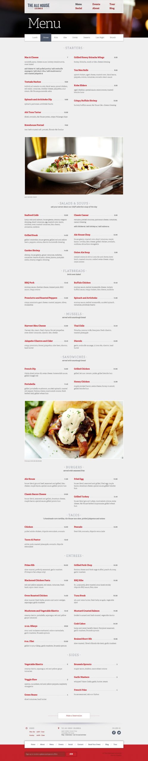Menus | Housemade Food, Scratch Made Fare, Craft Beers, Cocktails | The Ale House Columbia